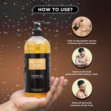 Bella Vita Luxury KLUB Man Body Wash Refreshing Shower Gel for Deep Cleansing, Hydrating, Moisturising, Softer & Smoother Skin with Aloe Vera 500 Ml